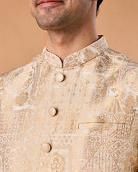 Manyavar Men Dazzling Gold Brocade Nehru Jacket