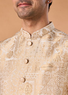 Manyavar Men Dazzling Gold Brocade Nehru Jacket