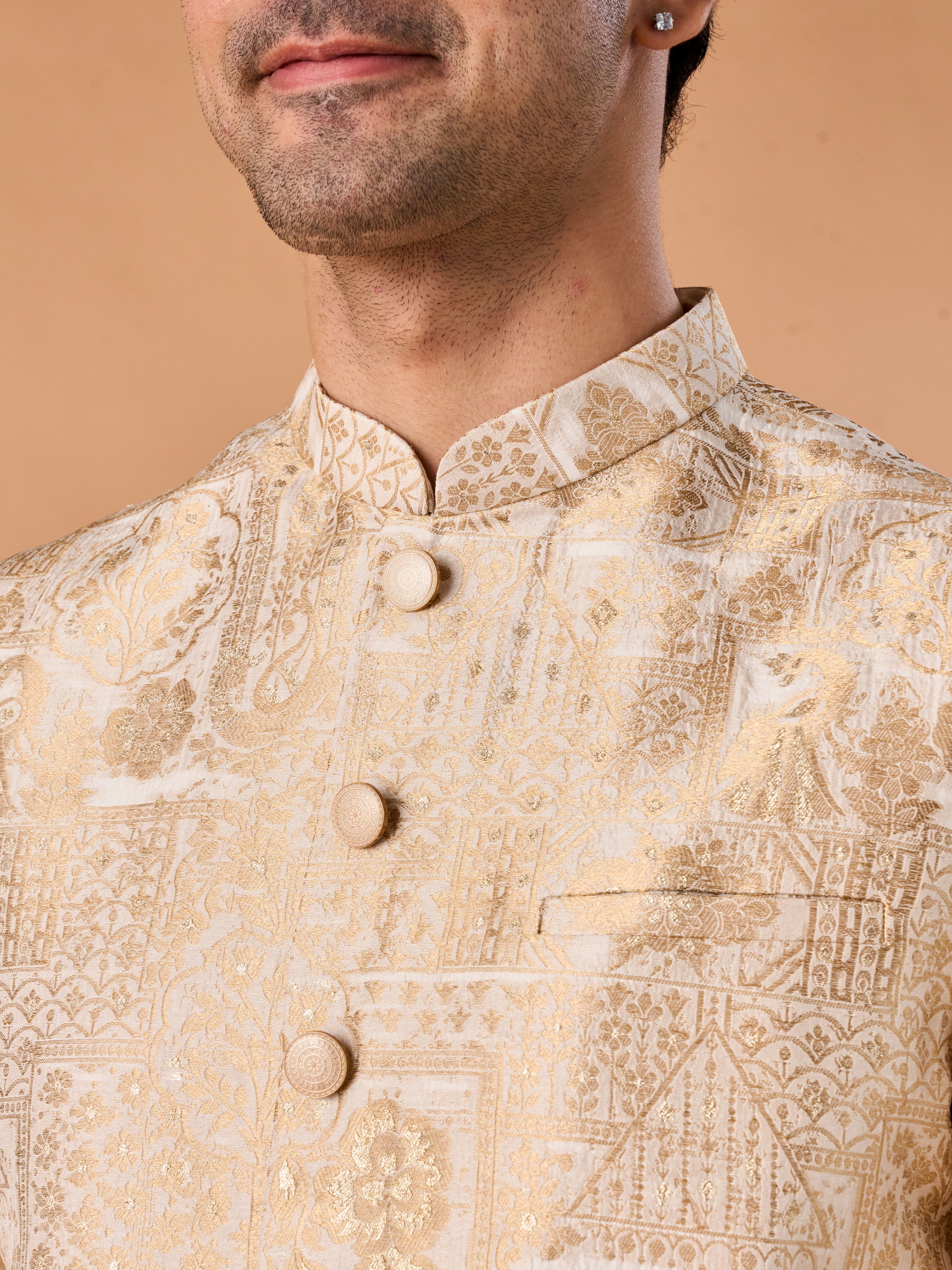 Manyavar Men Dazzling Gold Brocade Nehru Jacket