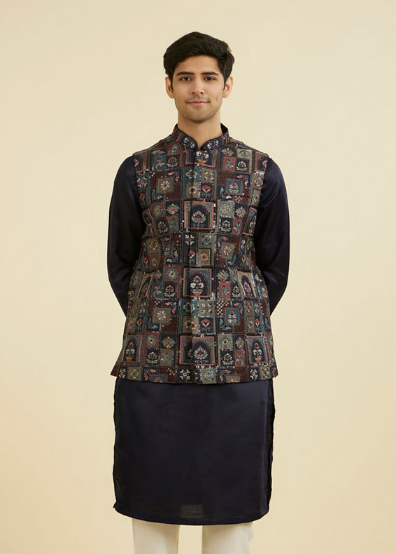 Manyavar Men Elegant Blue Nehru Jacket