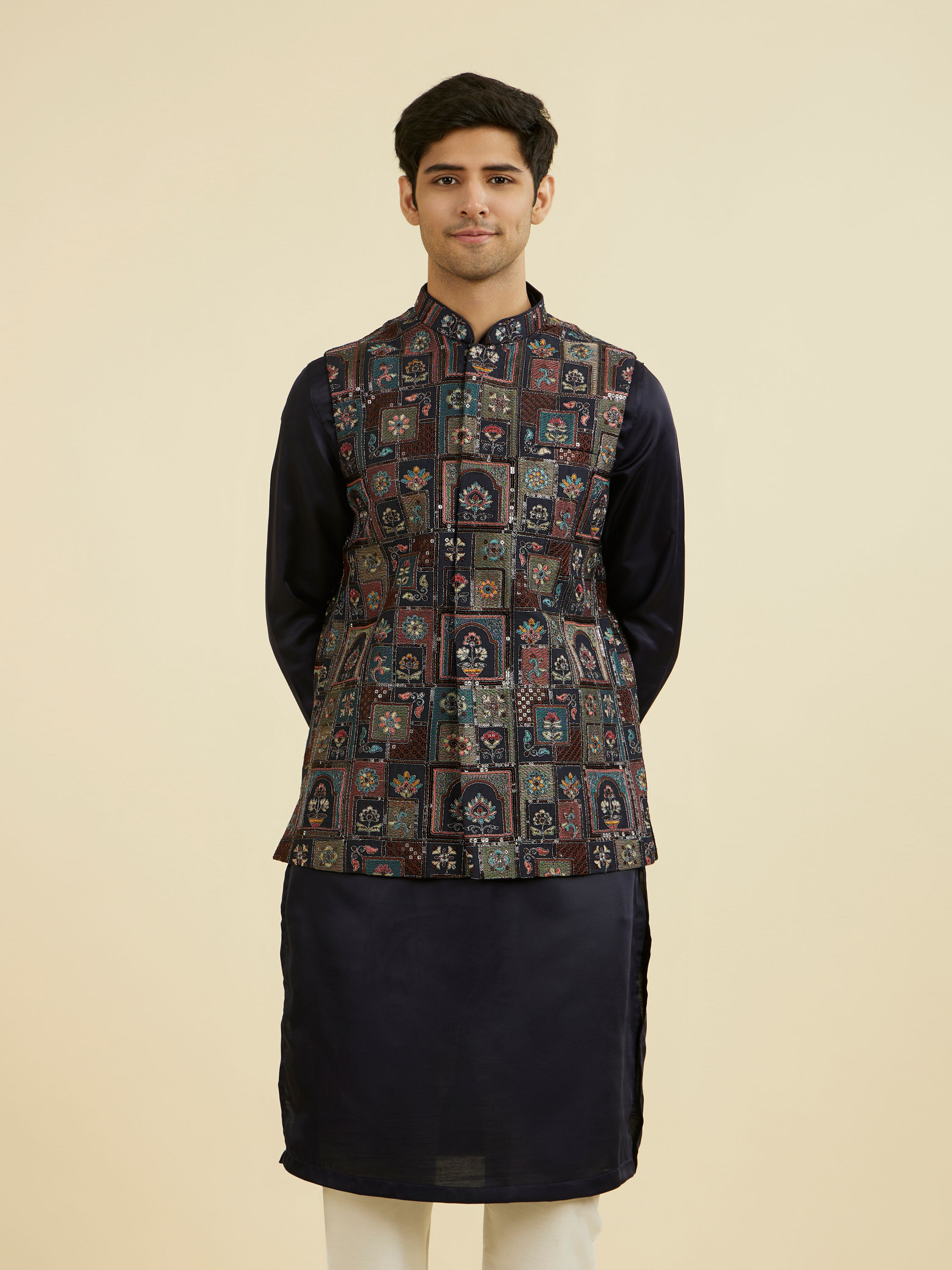 Manyavar Men Elegant Blue Nehru Jacket