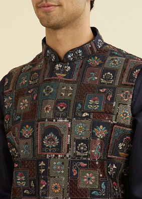 Manyavar Men Elegant Blue Nehru Jacket