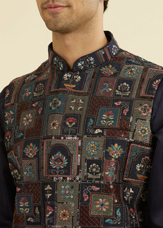 Manyavar Men Elegant Blue Nehru Jacket