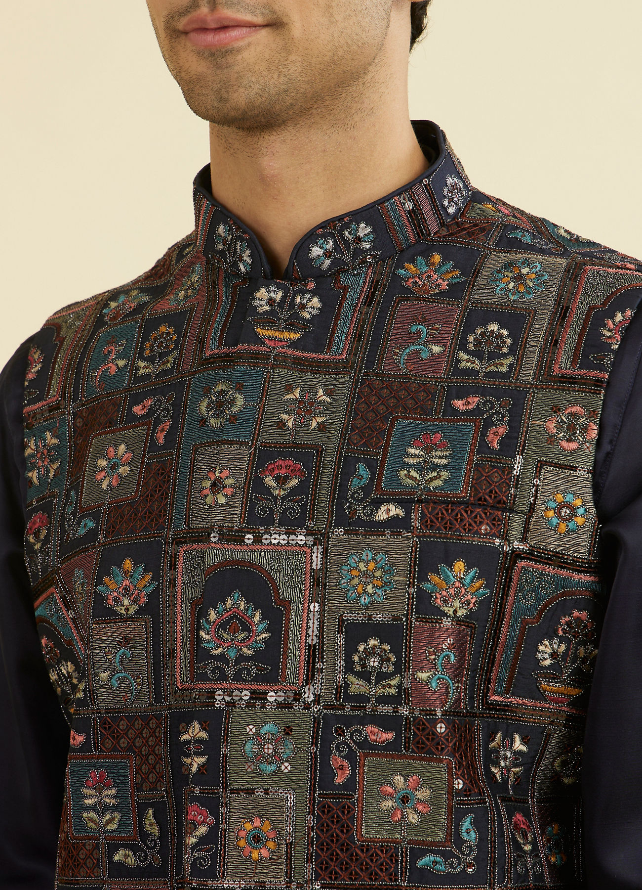 Manyavar Men Elegant Blue Nehru Jacket