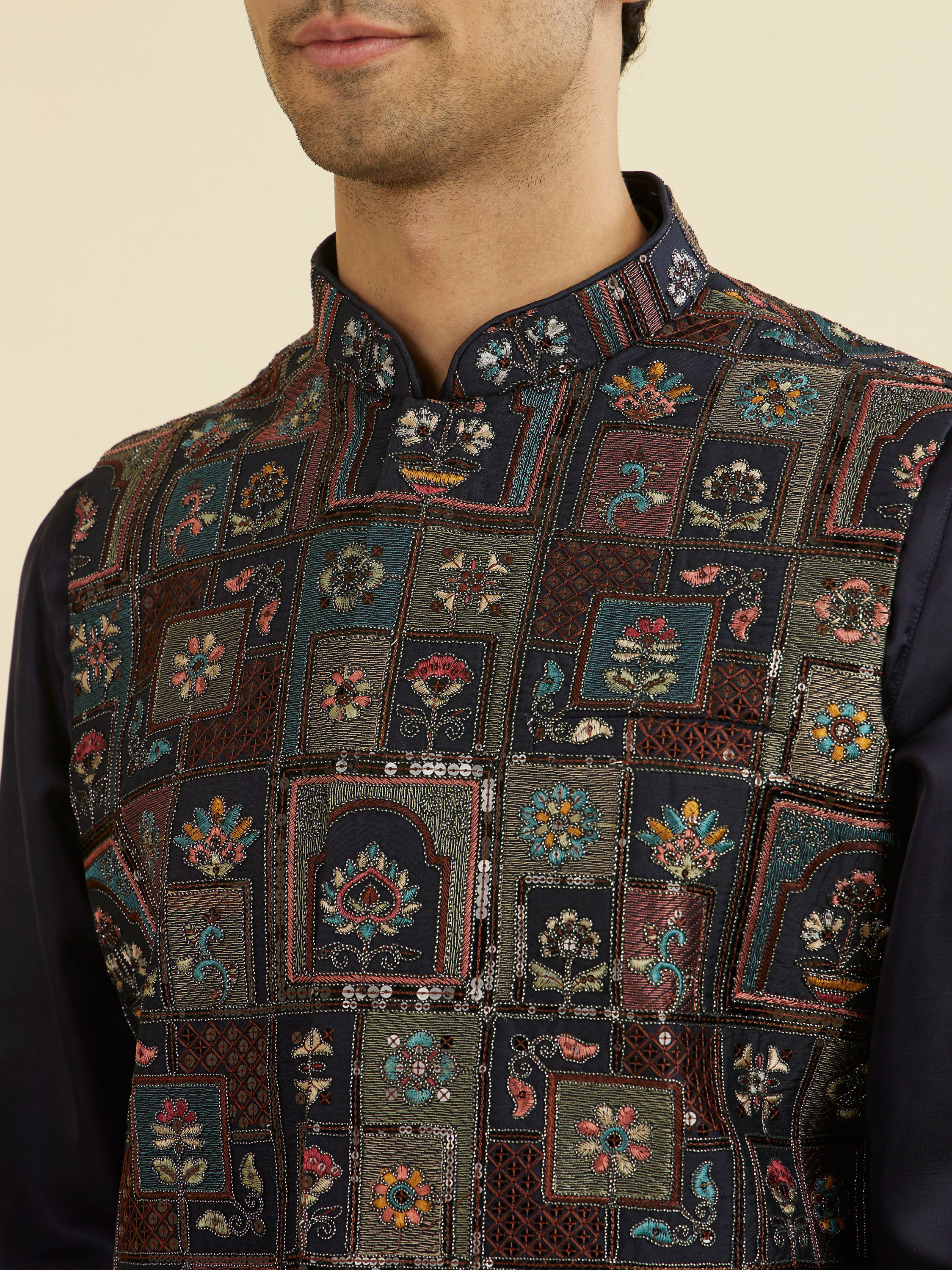 Manyavar Men Elegant Blue Nehru Jacket