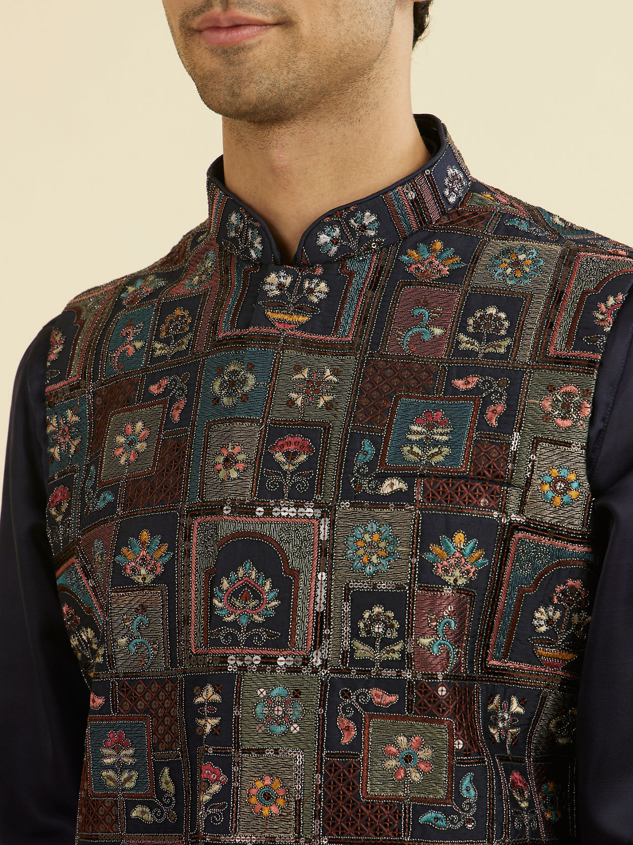 Manyavar Men Elegant Blue Nehru Jacket