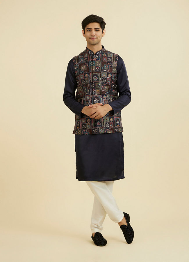 Manyavar Men Elegant Blue Nehru Jacket