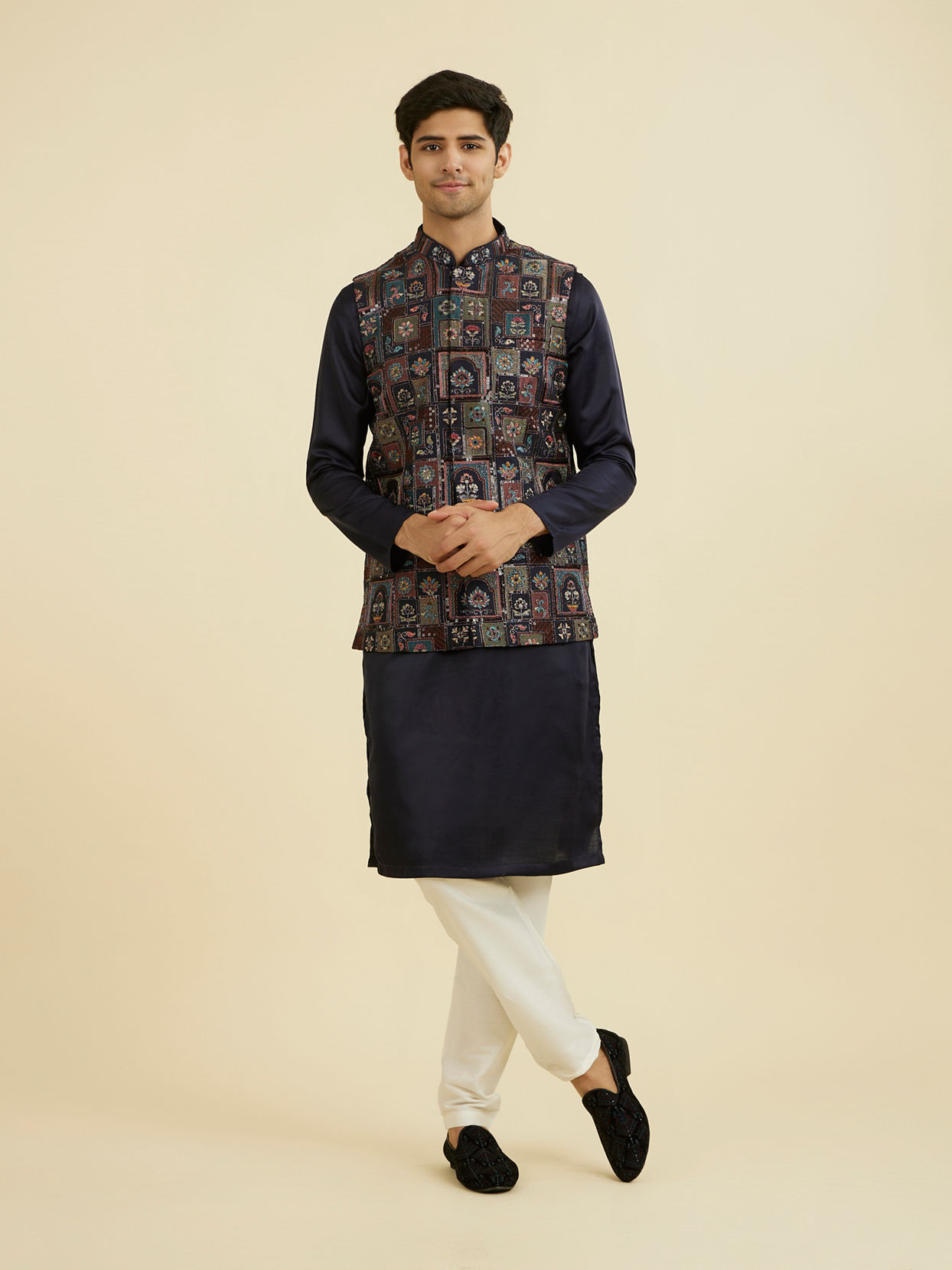 Manyavar Men Elegant Blue Nehru Jacket