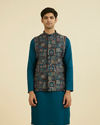 Manyavar Men Teal Blue Elegance Jacket