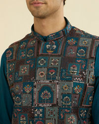 Manyavar Men Teal Blue Elegance Jacket