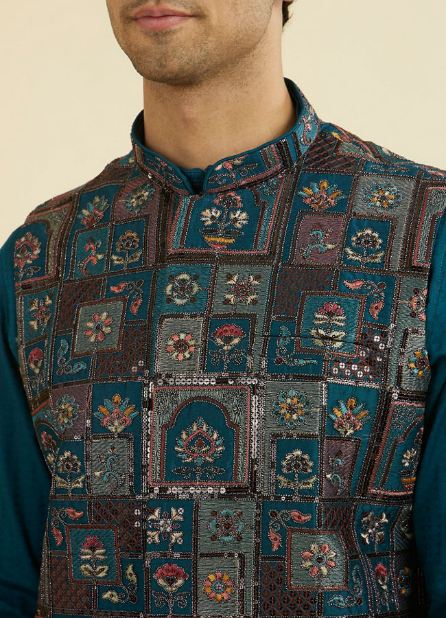 Manyavar Men Teal Blue Elegance Jacket