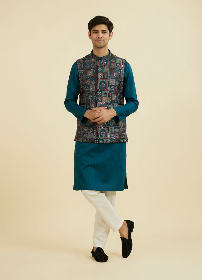 Manyavar Men Teal Blue Elegance Jacket