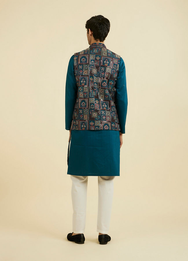 Manyavar Men Teal Blue Elegance Jacket