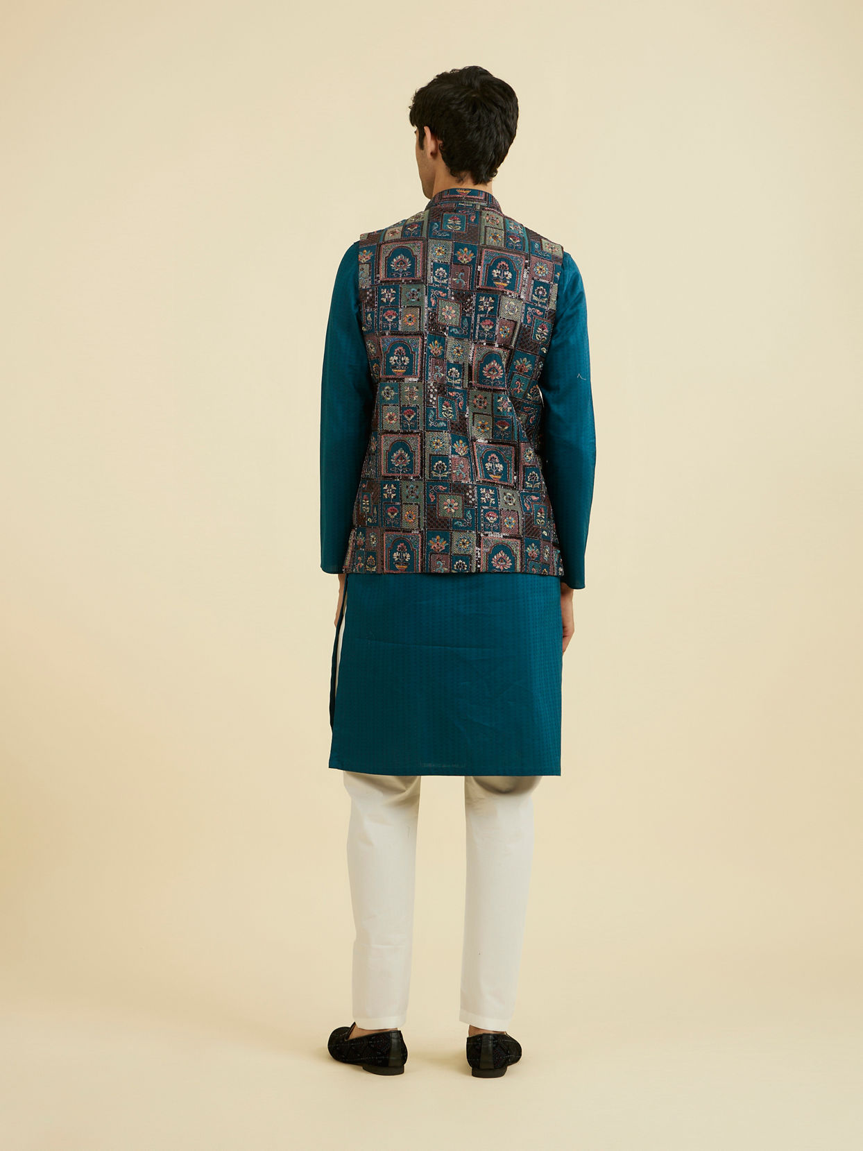 Manyavar Men Teal Blue Elegance Jacket