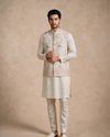 Manyavar Men Cream Art Silk Nehru Jacket with Embroidery