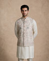 Manyavar Men Cream Art Silk Nehru Jacket with Embroidery