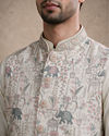Manyavar Men Cream Art Silk Nehru Jacket with Embroidery