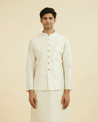 Manyavar Men Cream Brocade Nehru Jacket