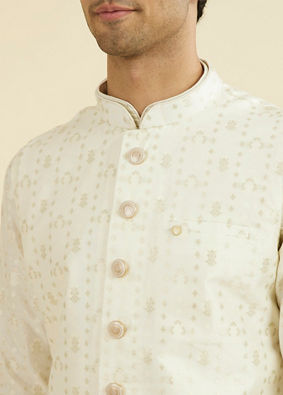 Manyavar Men Cream Brocade Nehru Jacket