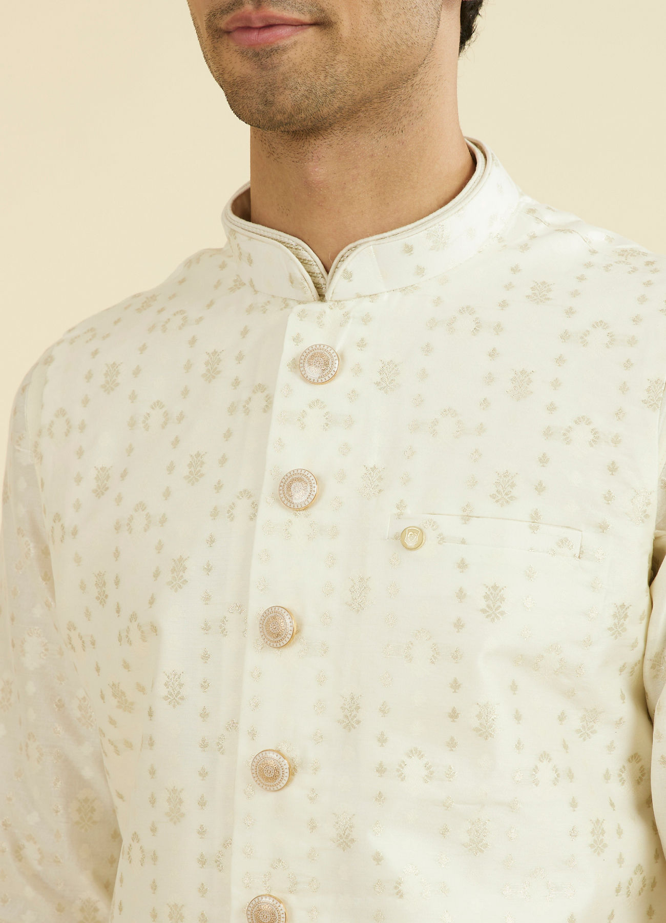 Manyavar Men Cream Brocade Nehru Jacket