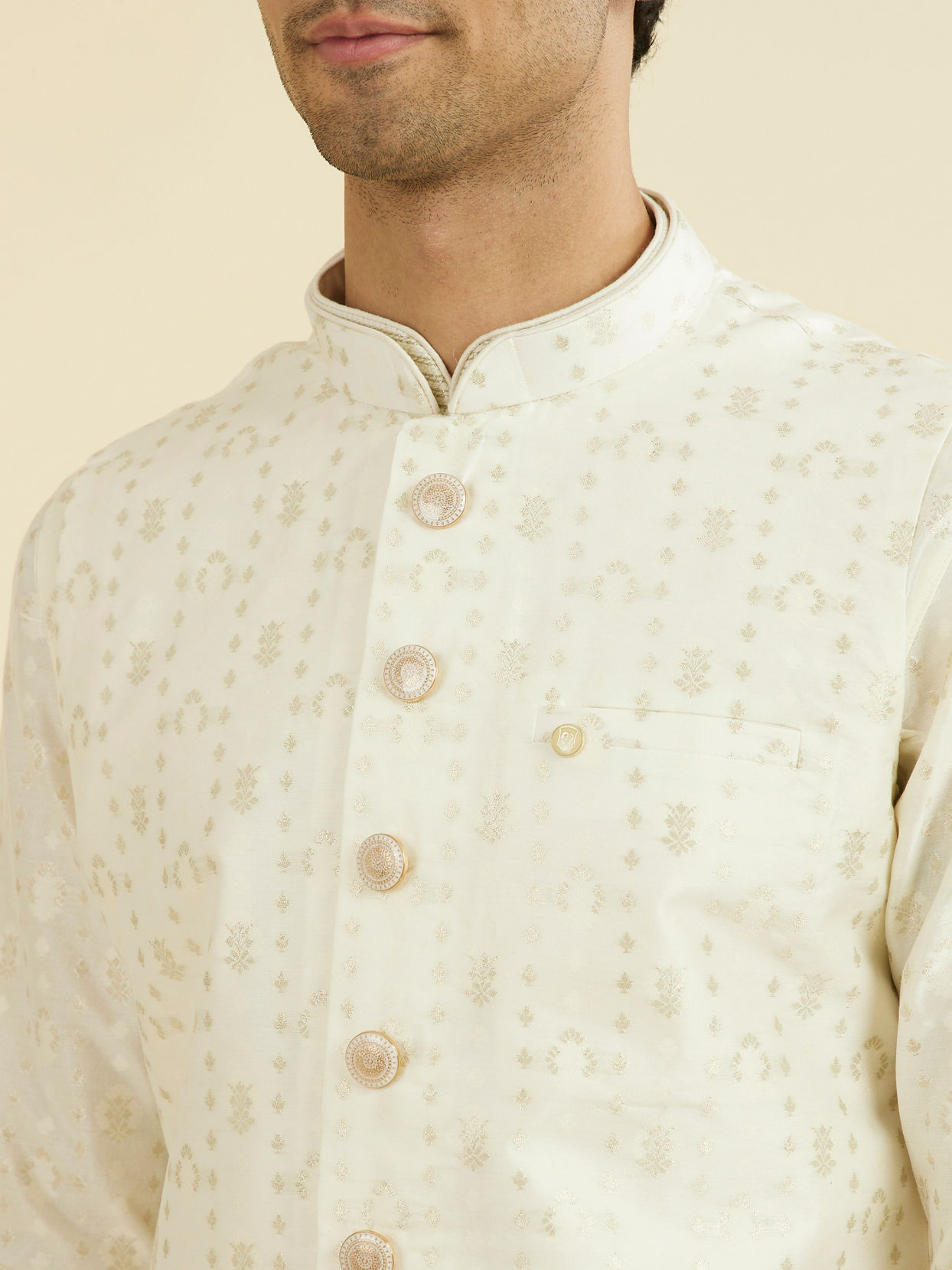 Manyavar Men Cream Brocade Nehru Jacket