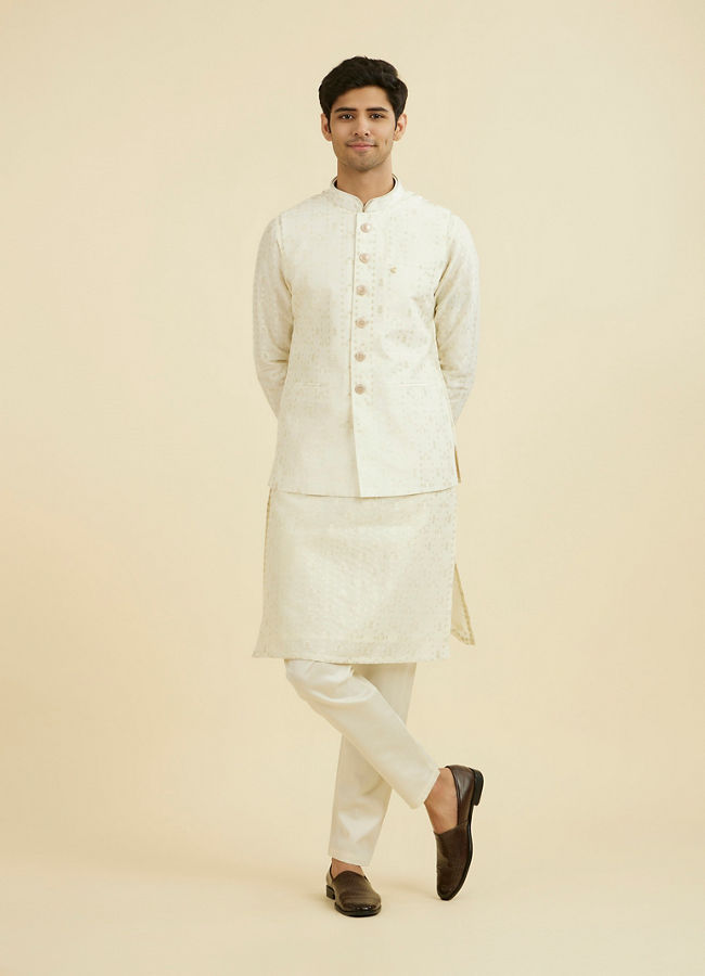 Manyavar Men Cream Brocade Nehru Jacket