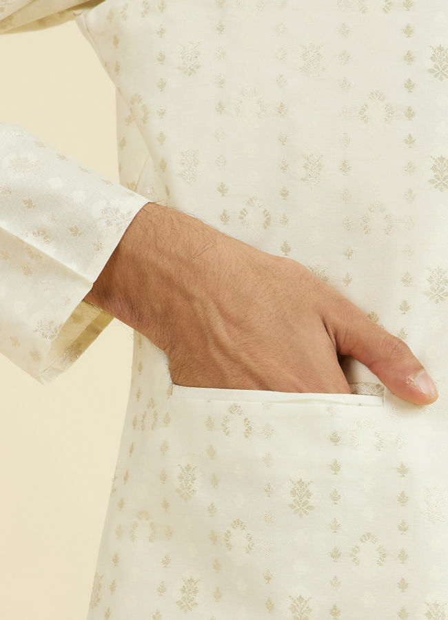 Manyavar Men Cream Brocade Nehru Jacket