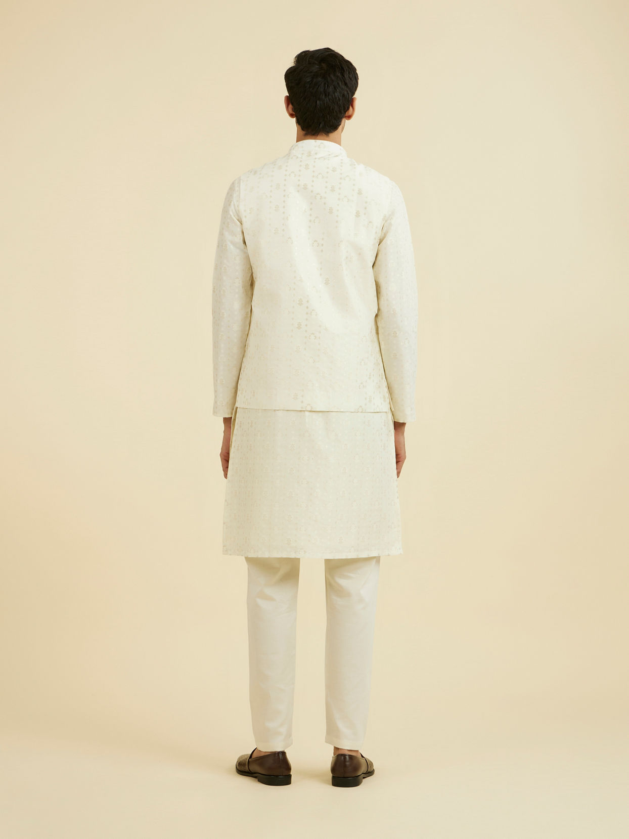 Manyavar Men Cream Brocade Nehru Jacket