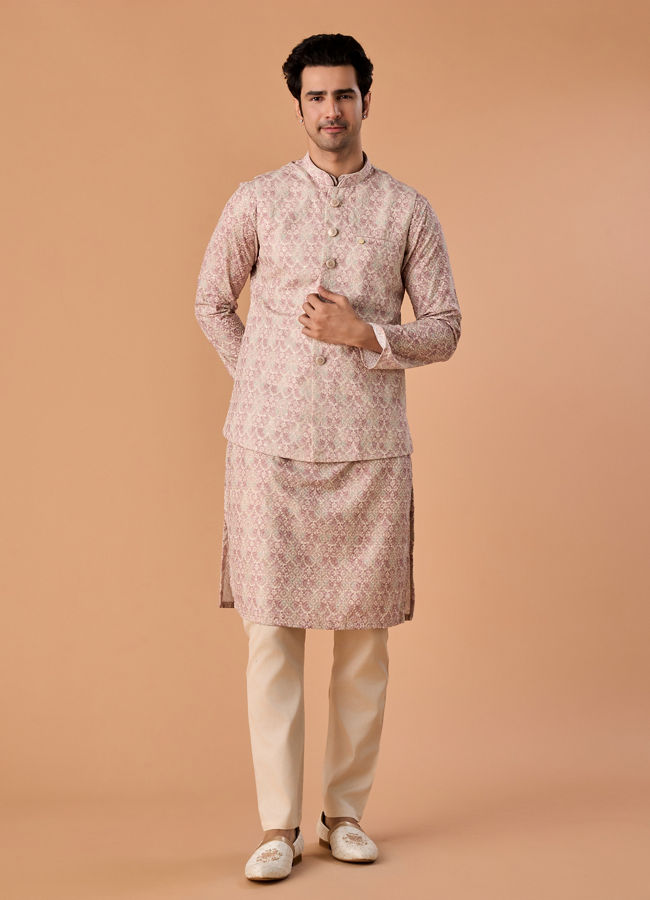 Manyavar Men Dusty Pink Elegance Nehru Jacket