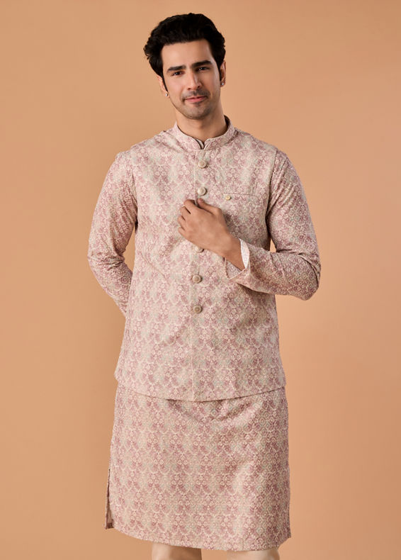 Manyavar Men Dusty Pink Elegance Nehru Jacket
