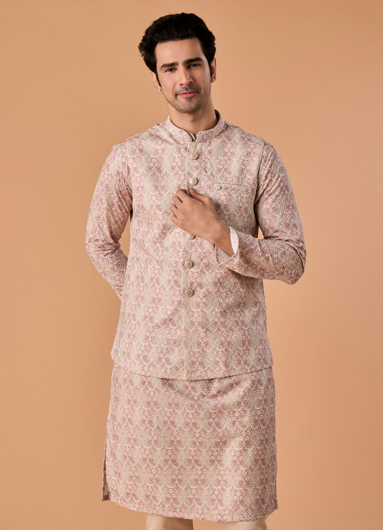 Manyavar Men Dusty Pink Elegance Nehru Jacket