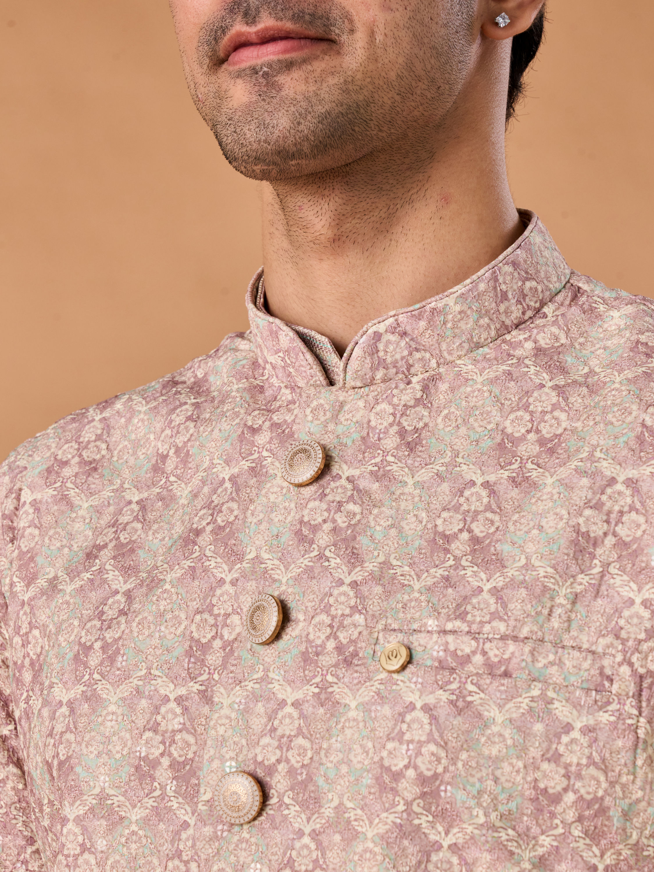 Manyavar Men Dusty Pink Elegance Nehru Jacket