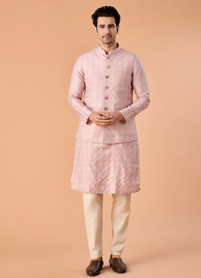 Manyavar Men Dazzling Dusty Pink Nehru Jacket