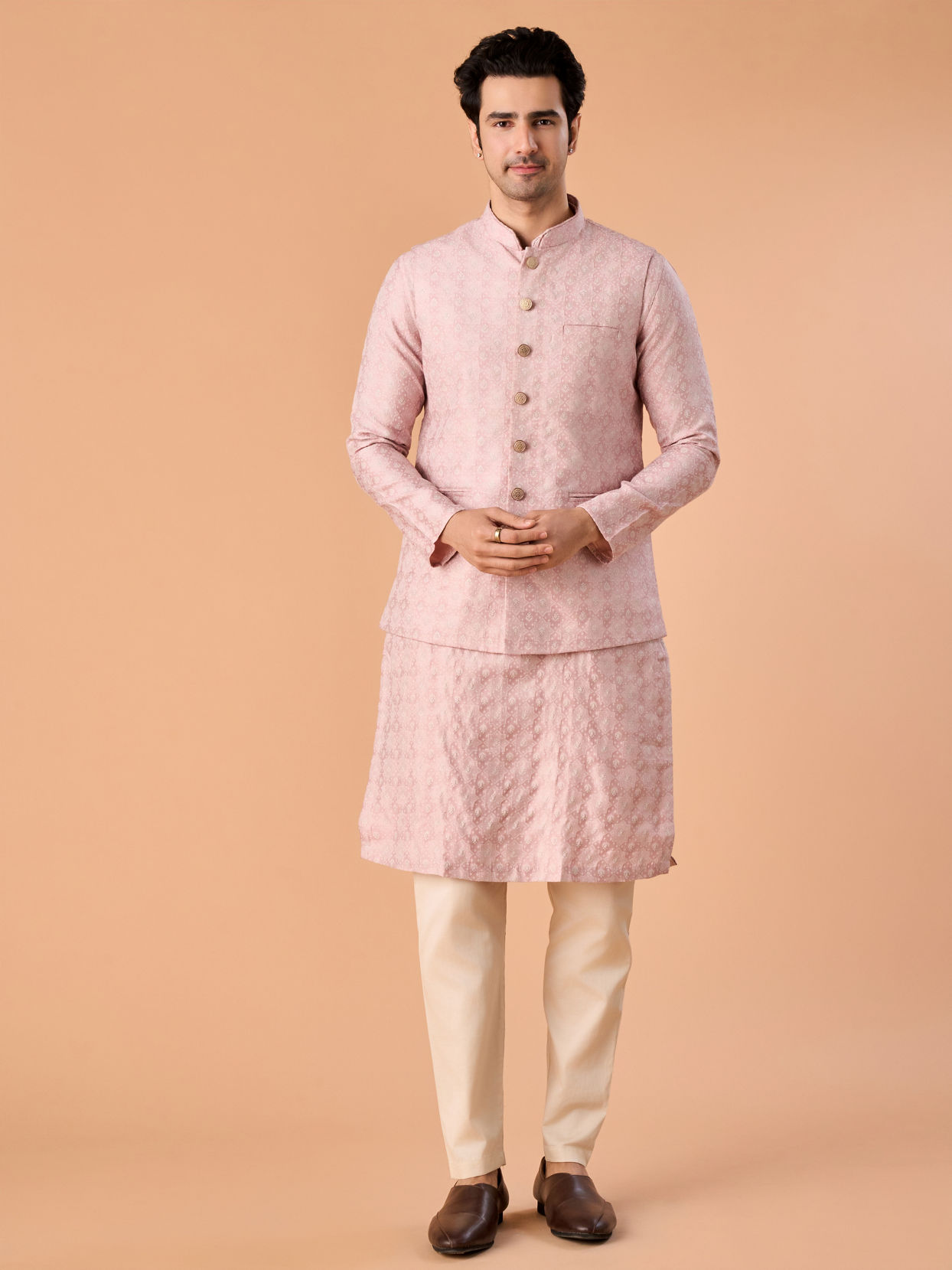 Manyavar Men Dazzling Dusty Pink Nehru Jacket