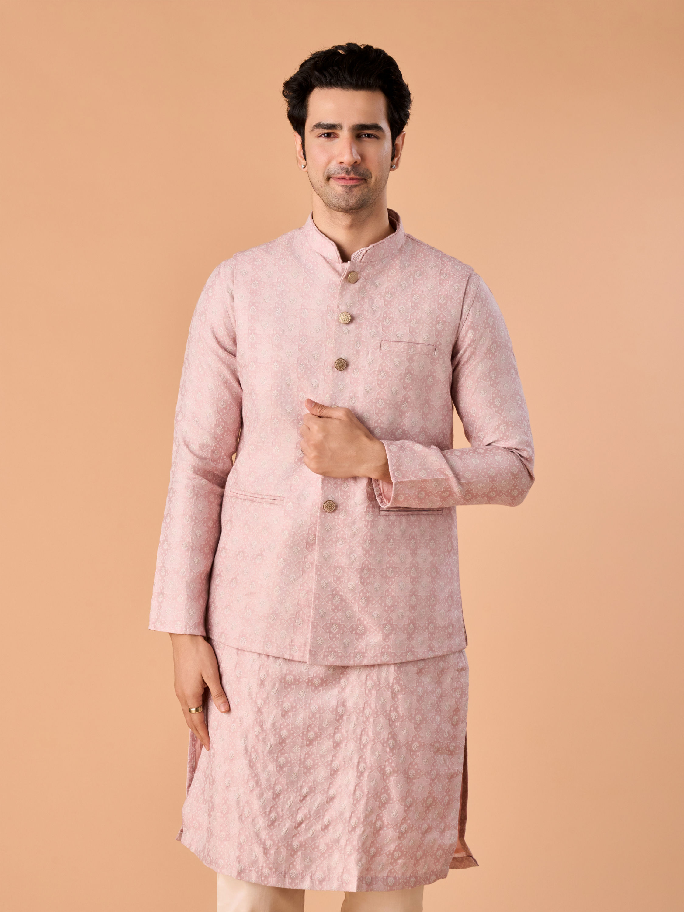 Manyavar Men Dazzling Dusty Pink Nehru Jacket