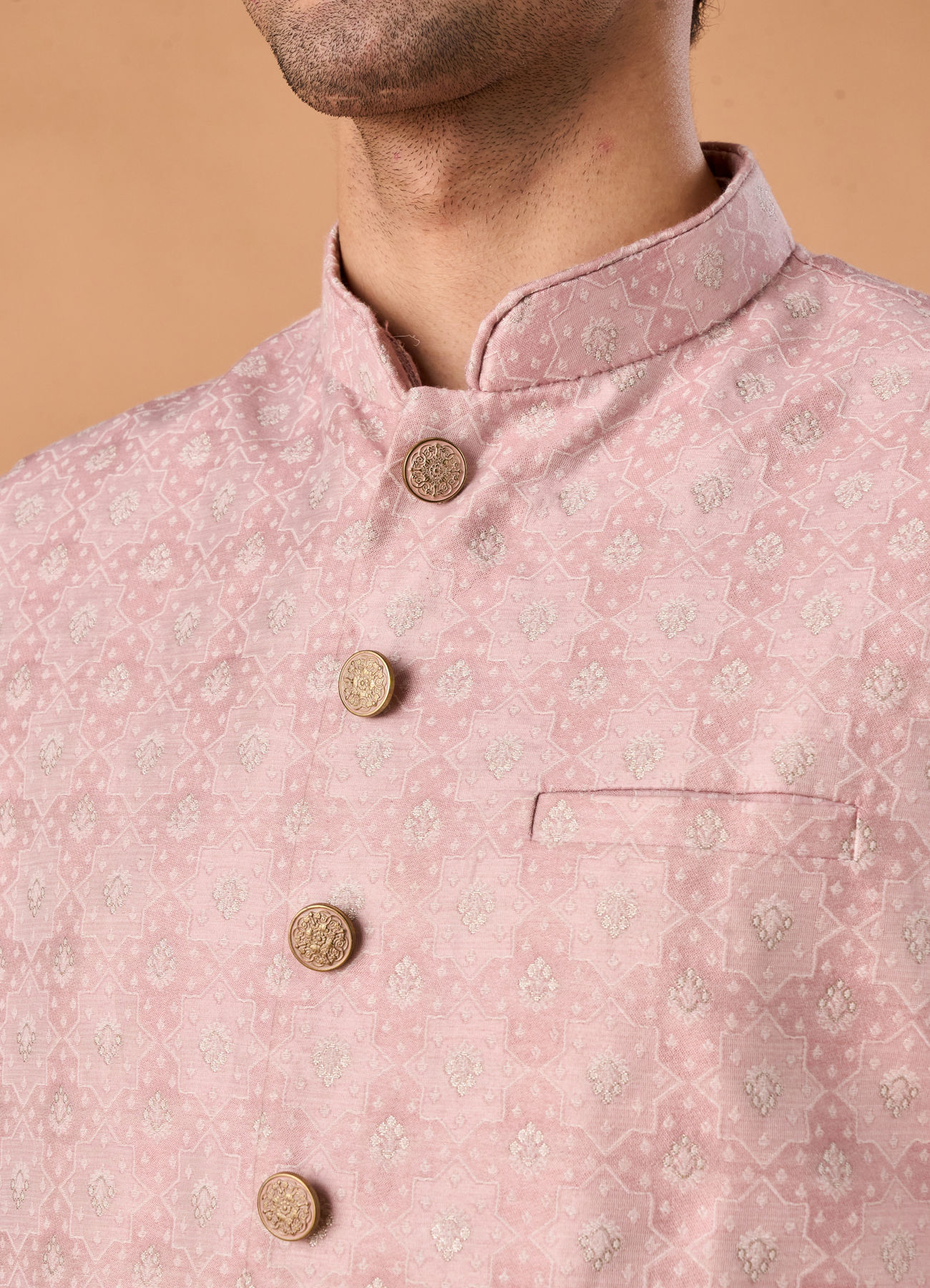 Manyavar Men Dazzling Dusty Pink Nehru Jacket