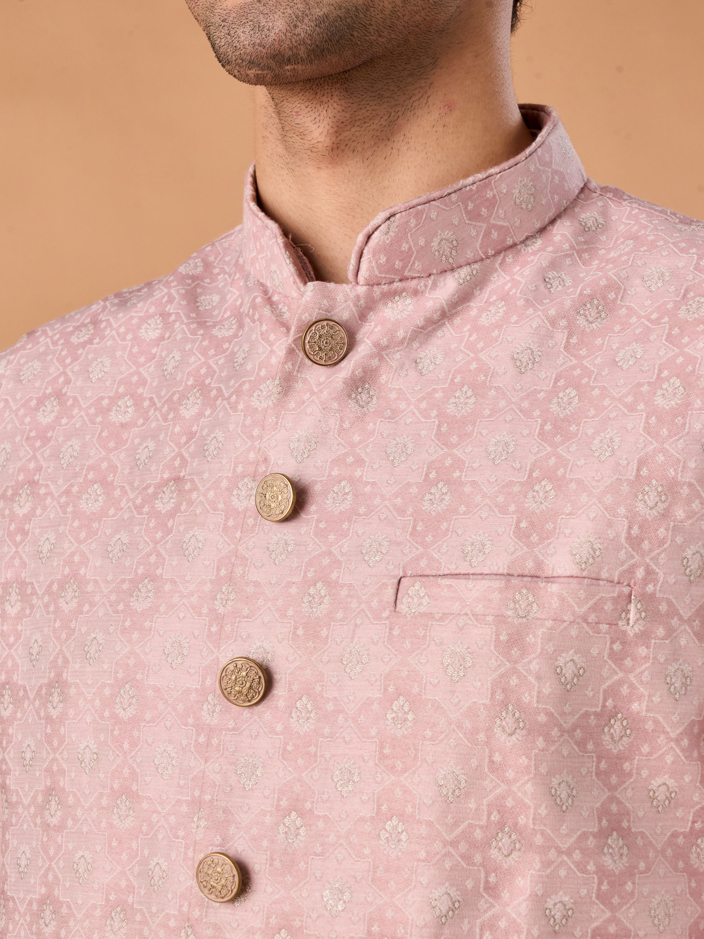 Manyavar Men Dazzling Dusty Pink Nehru Jacket