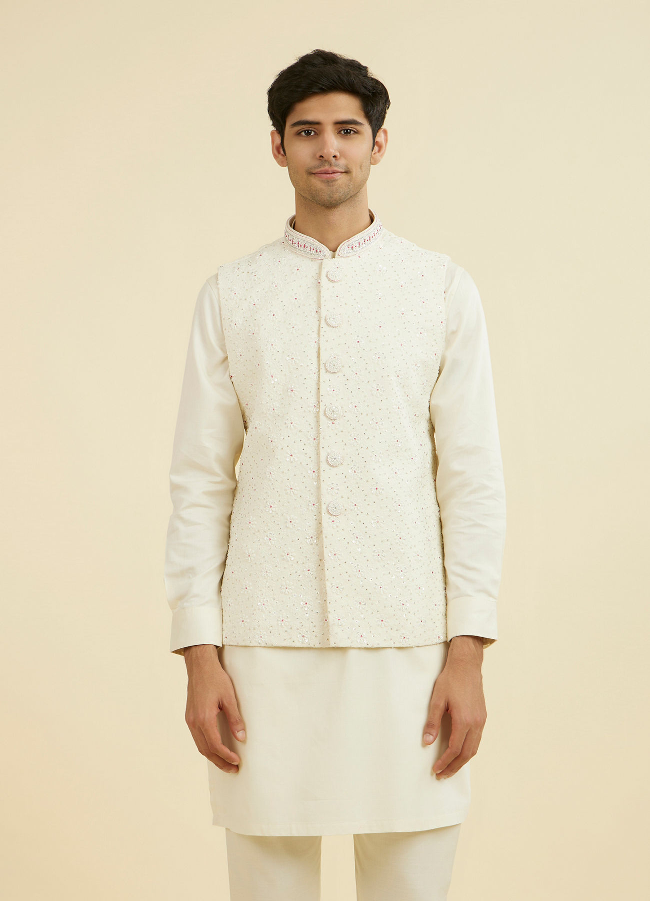 Manyavar Men Cream Elegance Nehru Jacket