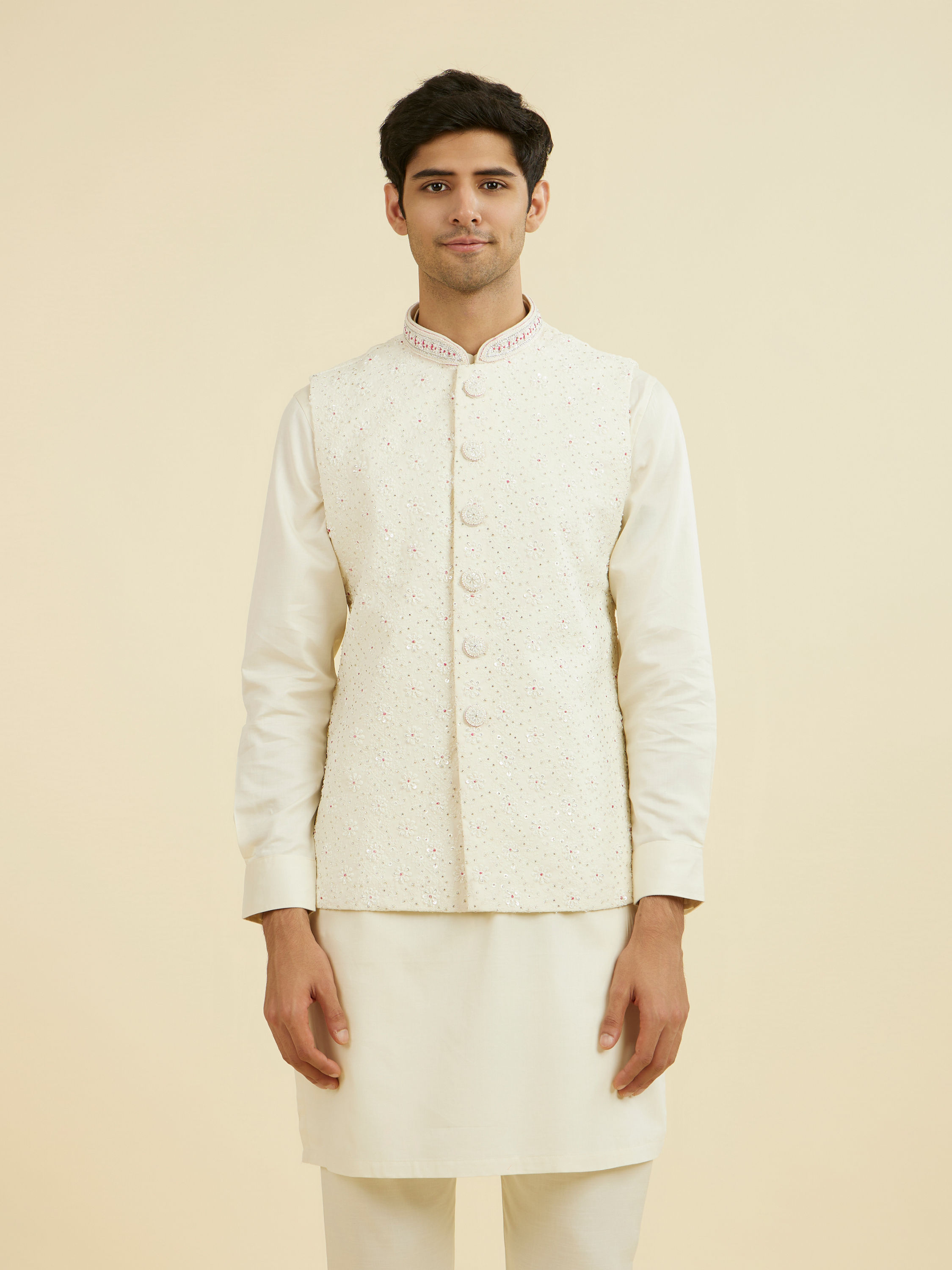 Manyavar Men Cream Elegance Nehru Jacket