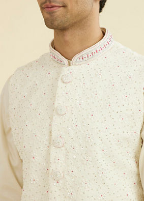 Manyavar Men Cream Elegance Nehru Jacket