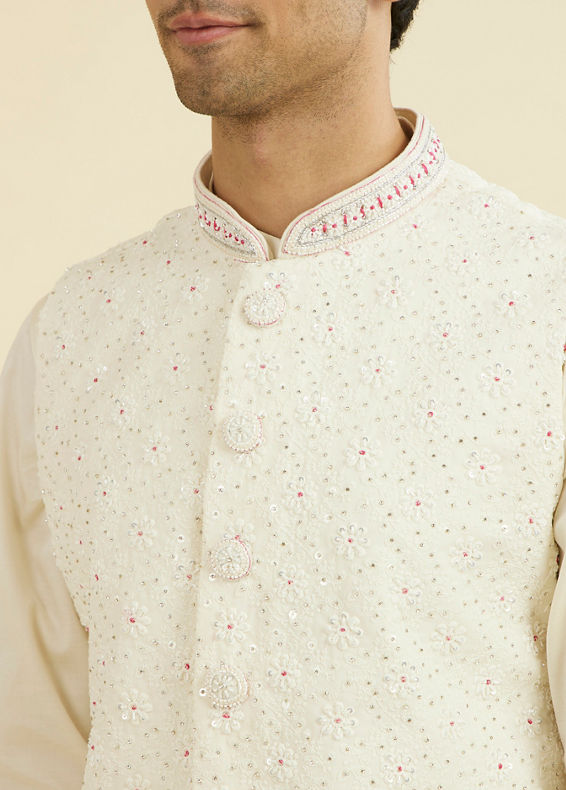 Manyavar Men Cream Elegance Nehru Jacket