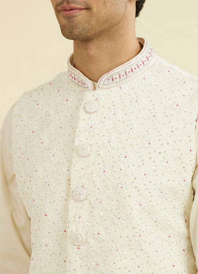 Manyavar Men Cream Elegance Nehru Jacket