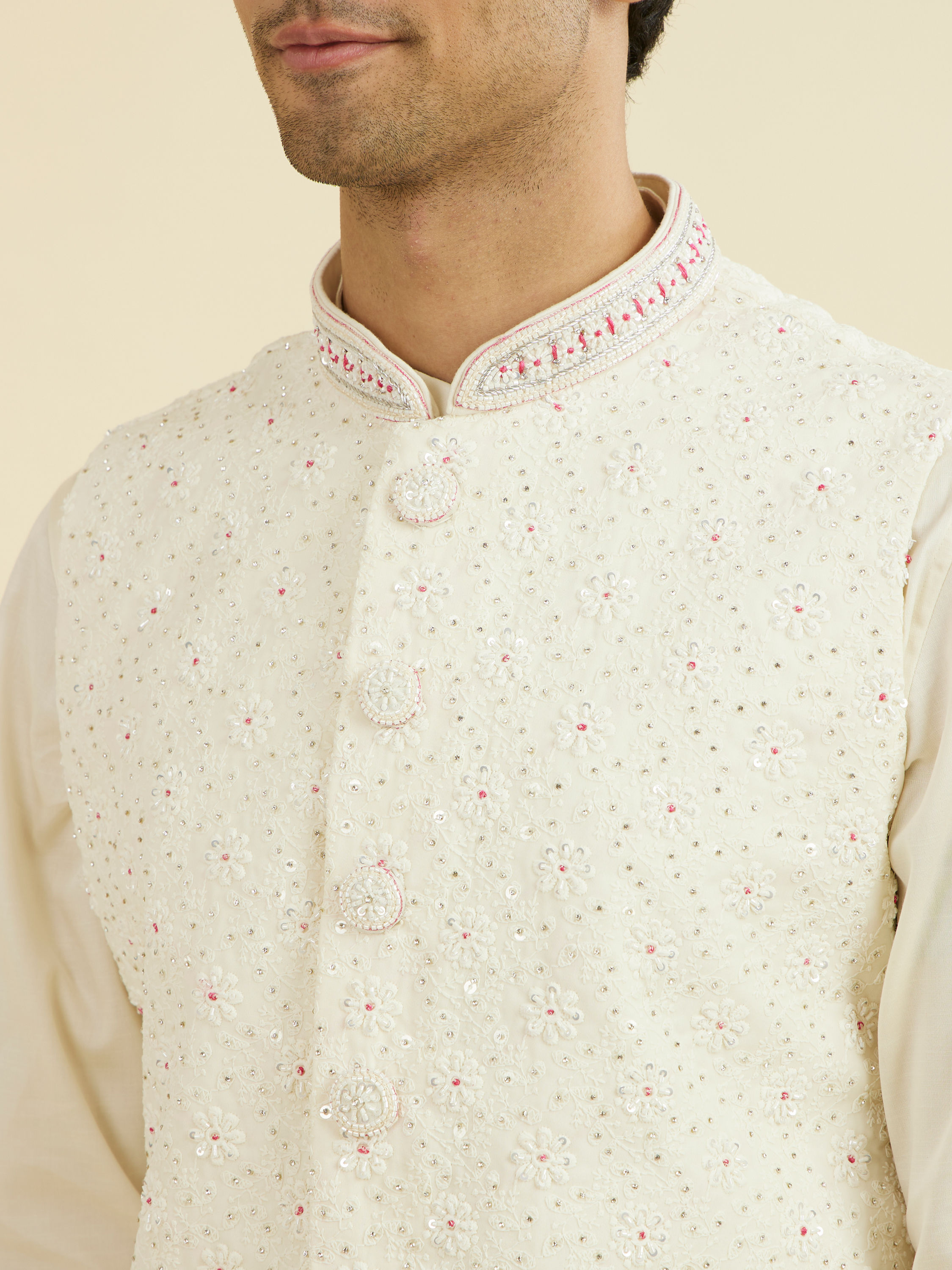 Manyavar Men Cream Elegance Nehru Jacket