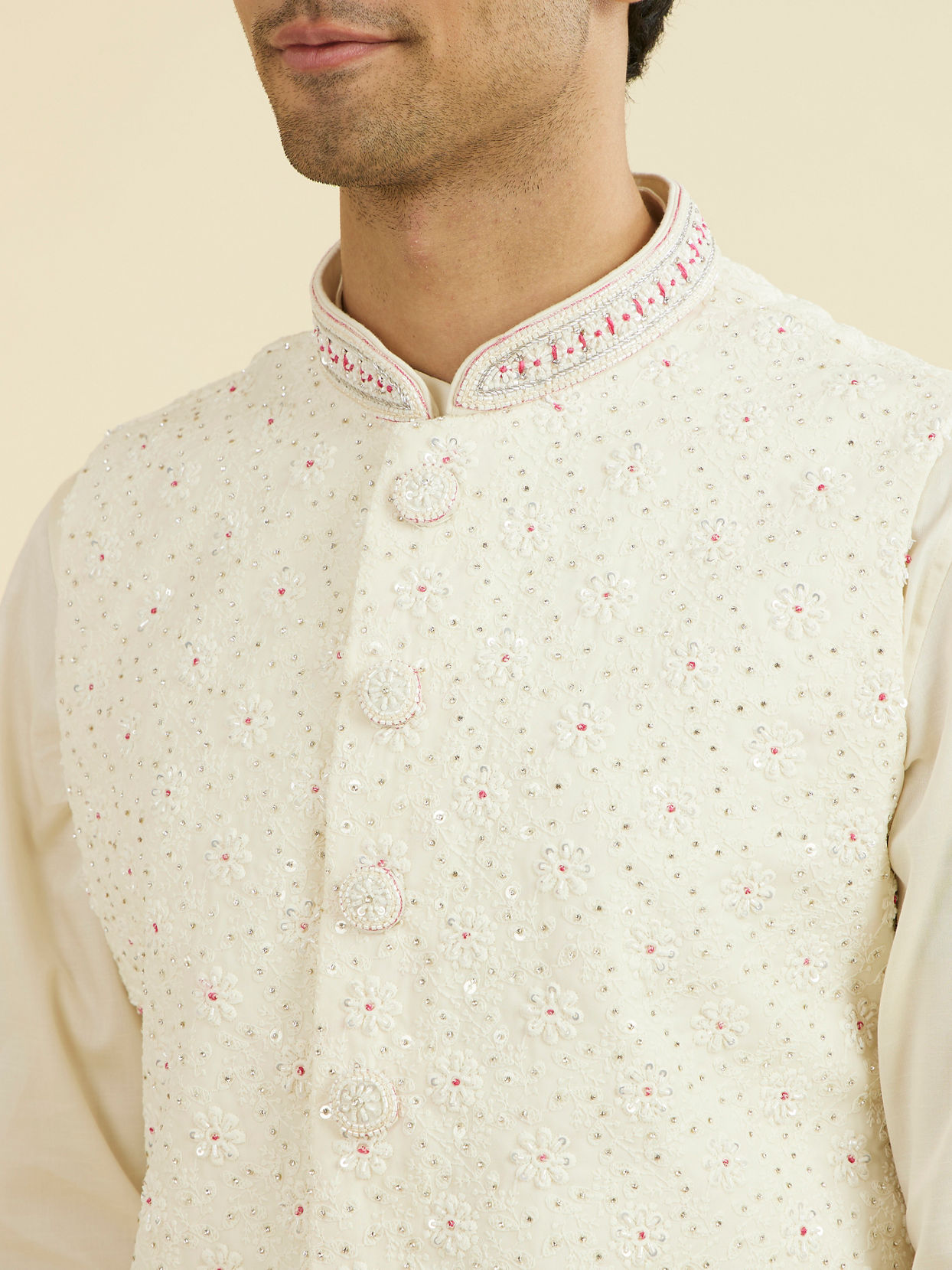 Manyavar Men Cream Elegance Nehru Jacket