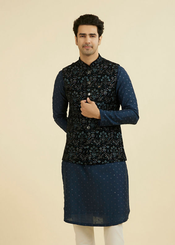 Manyavar Men Elegant Velvet Nehru Jacket