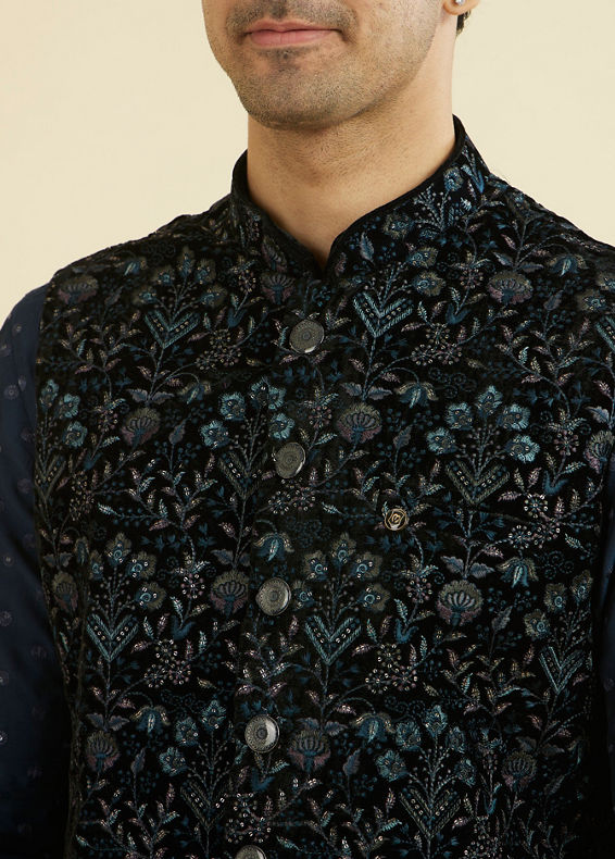 Manyavar Men Elegant Velvet Nehru Jacket