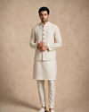Manyavar Men Cream Silk Nehru Jacket with Chikankari