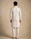 Manyavar Men Cream Silk Nehru Jacket with Chikankari
