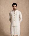 Manyavar Men Cream Silk Nehru Jacket with Chikankari