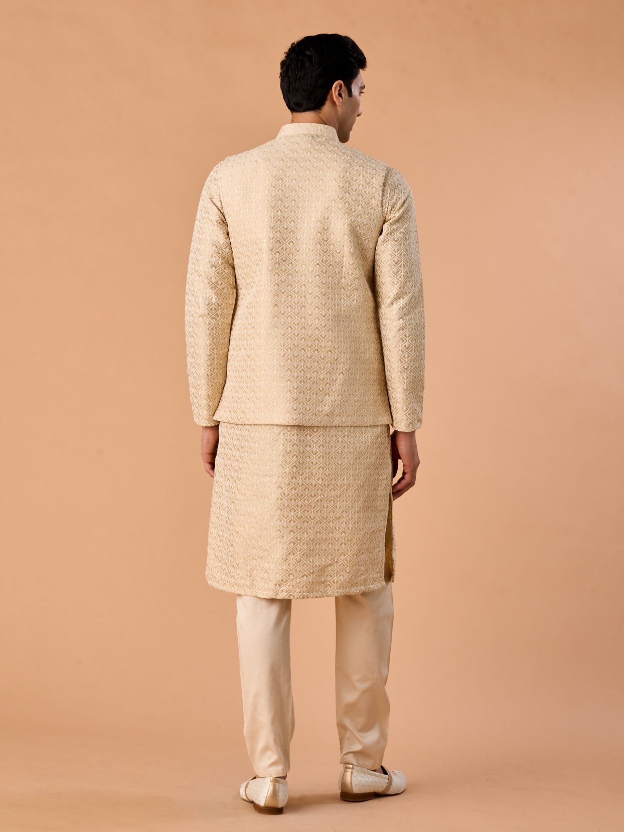 Manyavar Men Elegant Beige Nehru Jacket